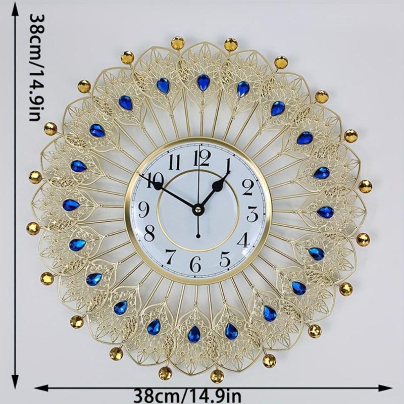 Large Modern Wall Clocks for Living Room Decors Silents Battery Operated None Ticking Clock Peacocks Crystal Wall Watch