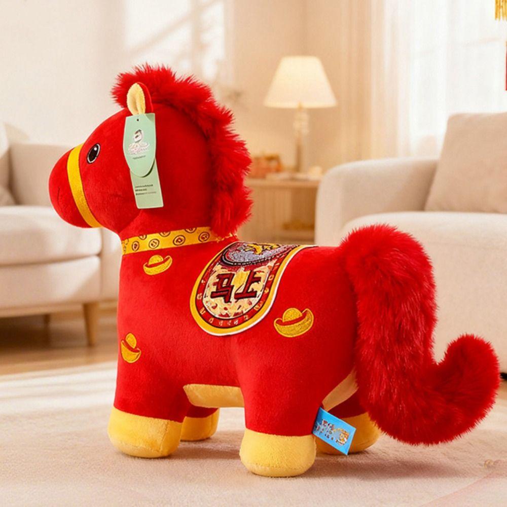 Soft Horse Stuffed Toys Red Pony Plush Doll Funny Chinese Zodiac Horse  Home Decor