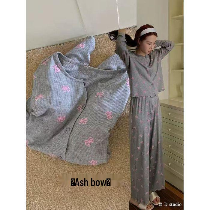 

Korean Floral Women s Pajama Set: Long Sleeve & Pants, Spring/Autumn 2025 XL