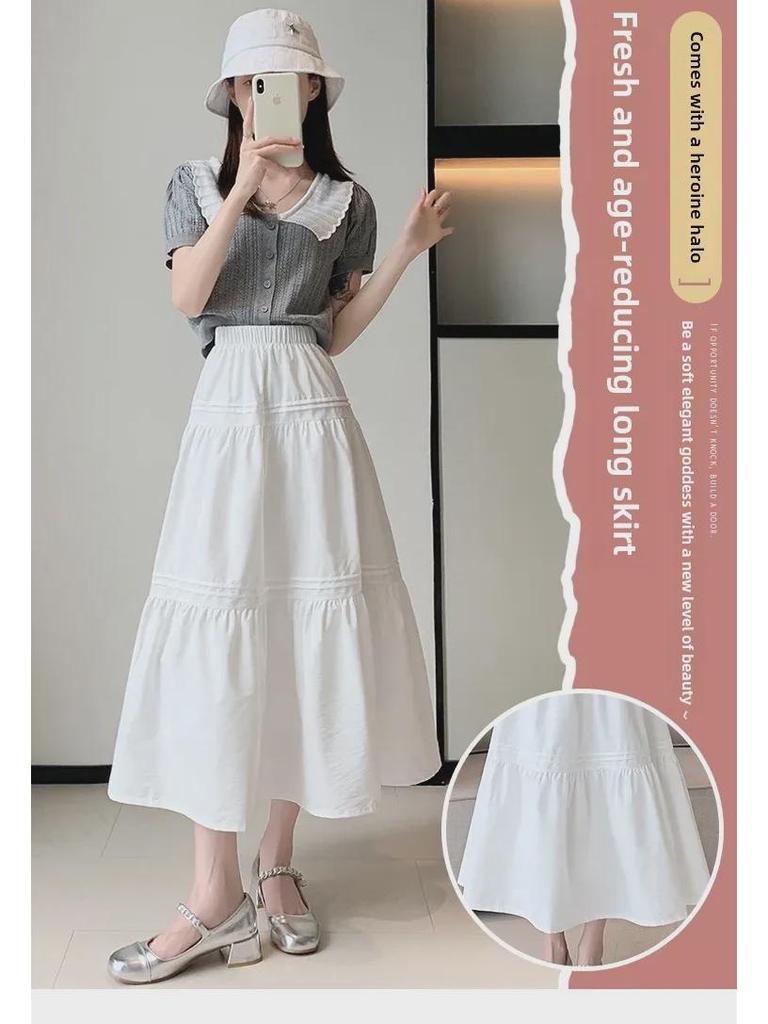Witte Hoge Taille Slim Midi Rok - Koreaanse Stijl, Zoet & Elegant