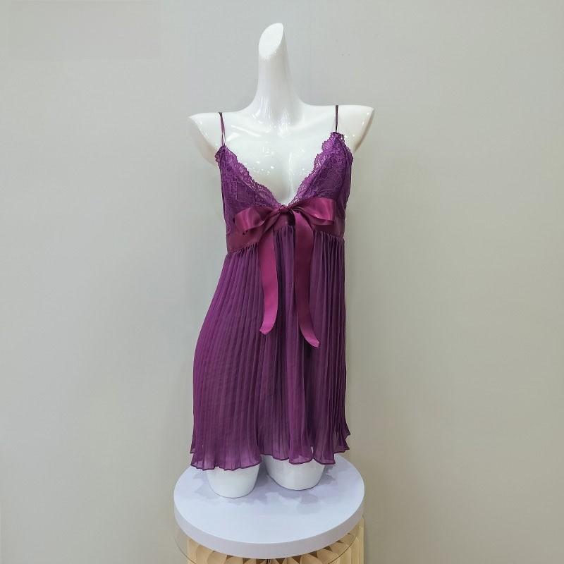 Womens Satin Deep V Neck Sleeveless Sleep Dress With Chest Padding For Home Comfort