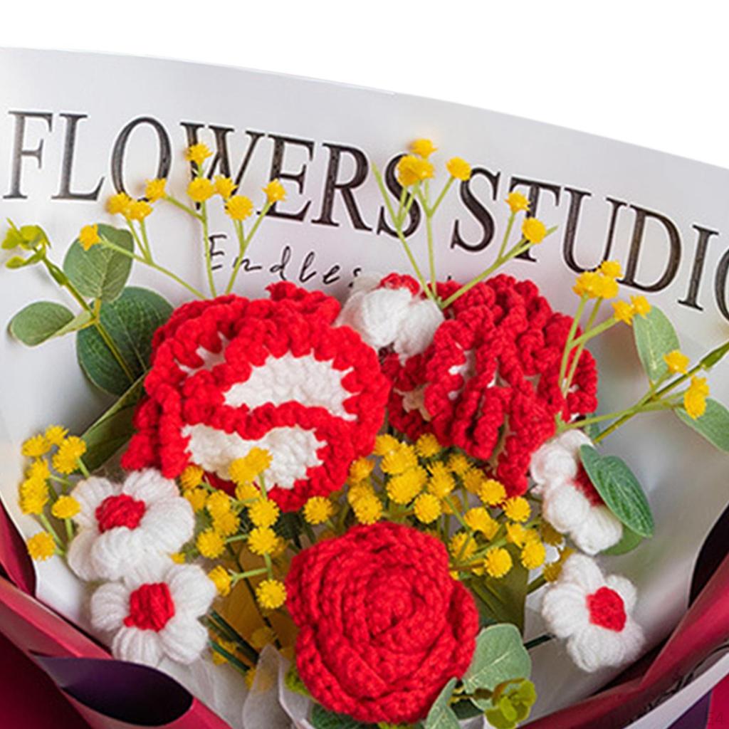 Crochet Bouquet, Handmade Knit Flowers, Artificial Already Made for Valentine's Day,