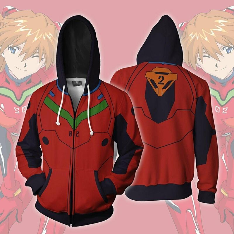 Evangelion Asuka Langley Soryu Cosplay Costume Anime Hoodie Zipper Sweat Jacket