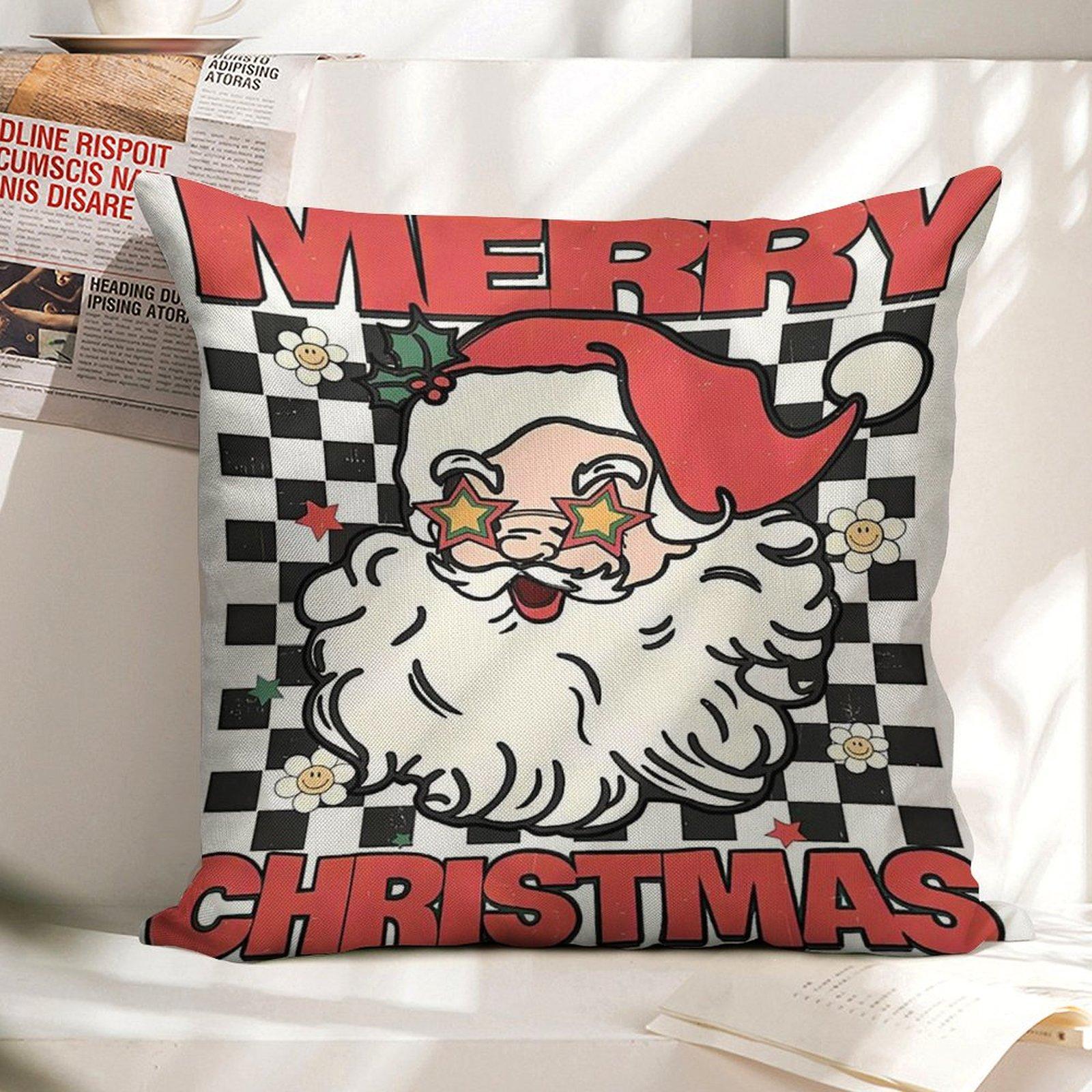 

Christmas Santa Claus Design Square PillowcaseGeometric Zipper Singlesided Printed Pillow CoverHome Decoration Decor 45cmx45cm
