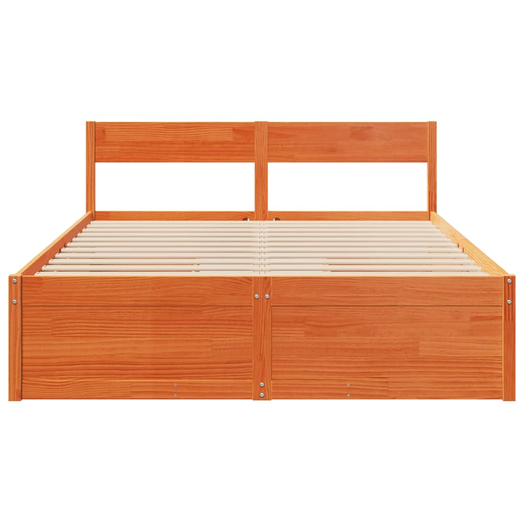Vidaxl Bed Frame Without Mattress, Waxed Brown, 160X200 Cm, Solid Pine