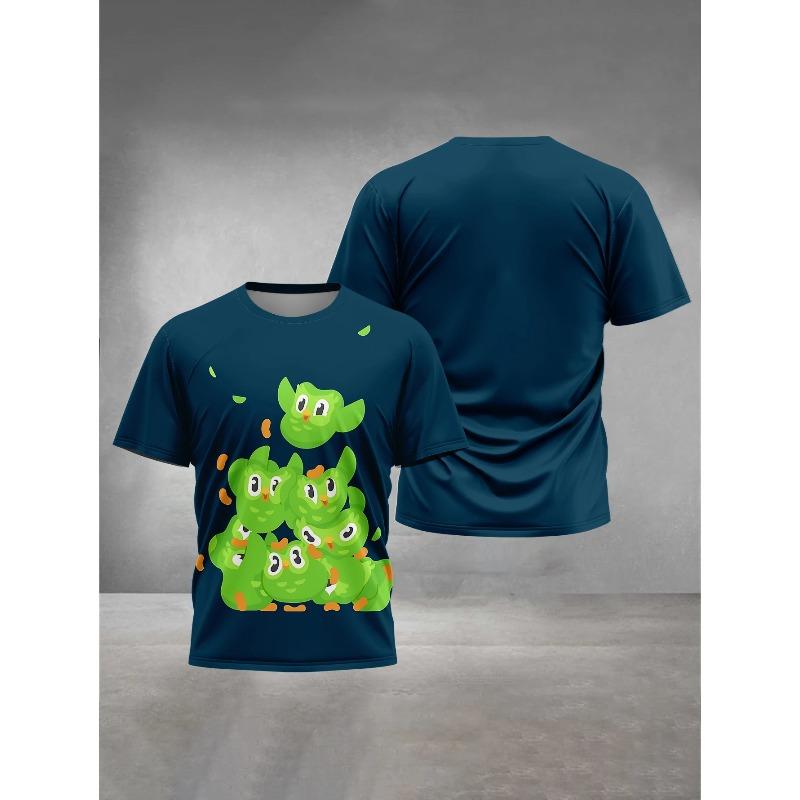 3D-gedruckte Herrenbekleidung Herren Damen Allgemeine Outdoor-Bekleidung Geeignet für Cartoon Duolingo Herren Bequemes T-Shirt Oberteile