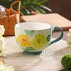 Retro Seto Ware Breakfast Cup: Hand-Painted Embossed Ceramic, Large-Capacity Flower Tea & Milk Oatmeal Cup