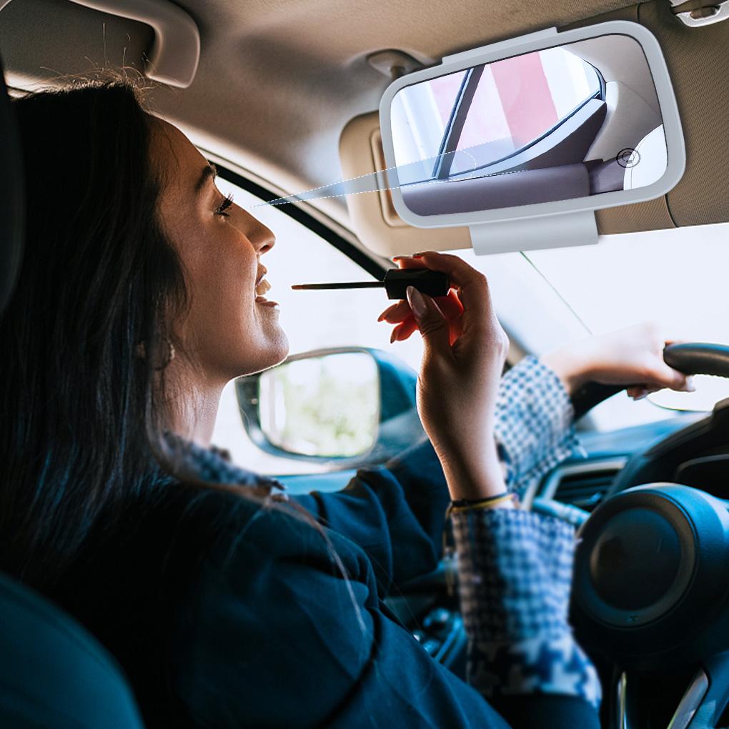 Car Mirror Sun Visor Universal Lighted Makeup Touchscreen Vanity Mirrors Clip-on Travel Accessories Cosmetics Black