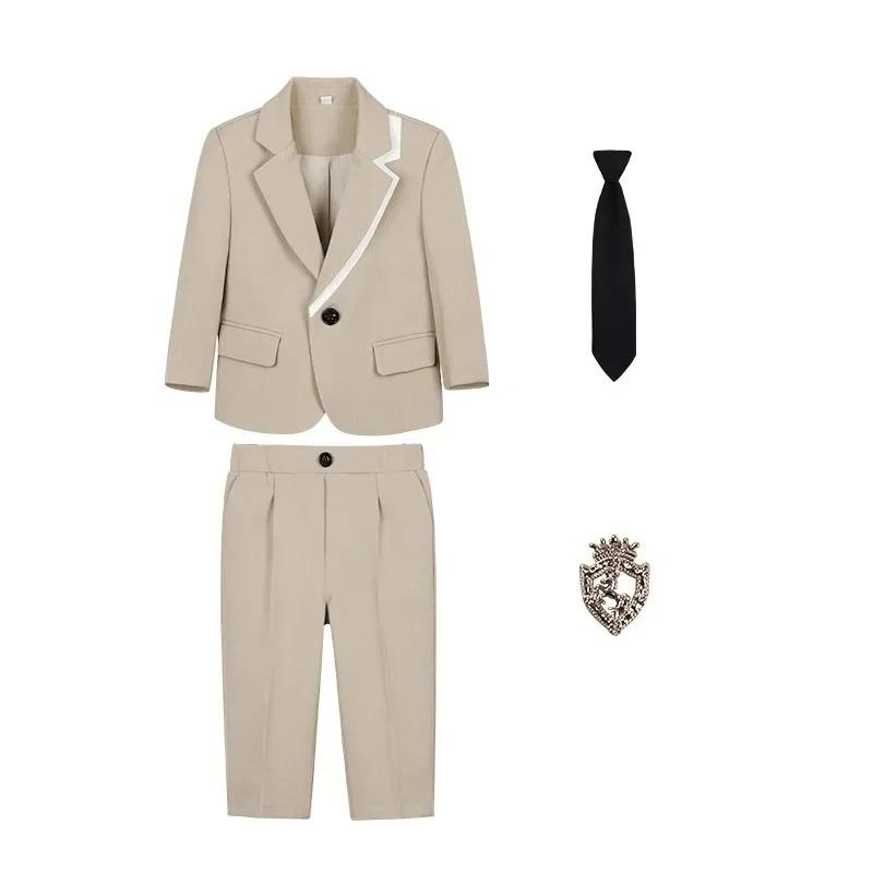 Teen Boys White Piping Suit Blazer Pants Set Kids Gentleman Formal Tuxedo Wedding Ring Bearer Piano Performance Birthday Photograph Costume for 3-14Y