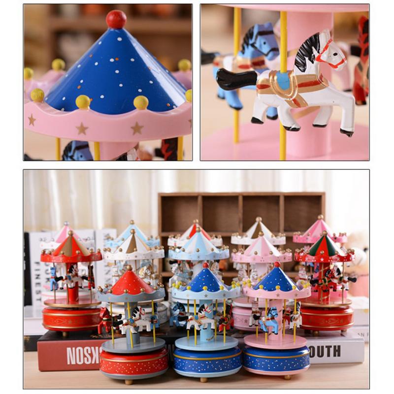 6 Colors Wooden Music Box Toy Child Baby Game Home Decor Carousel Horse Music Box Christmas Wedding Birthday Gift