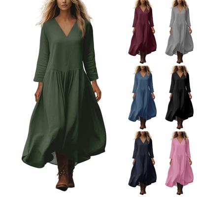 Women's Casual And Fashionable Round-neck Long Sleeve Mid Length Dress