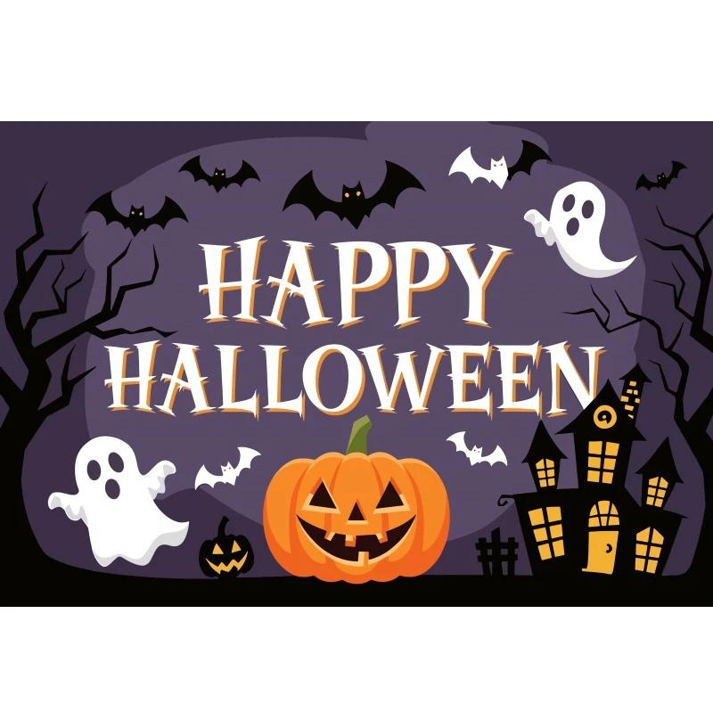 1pc Cute Happy Halloween Party Backdrop Night Moon Ghost Castle Pumpkin Washable Banner for Halloween Themed Party Decoration