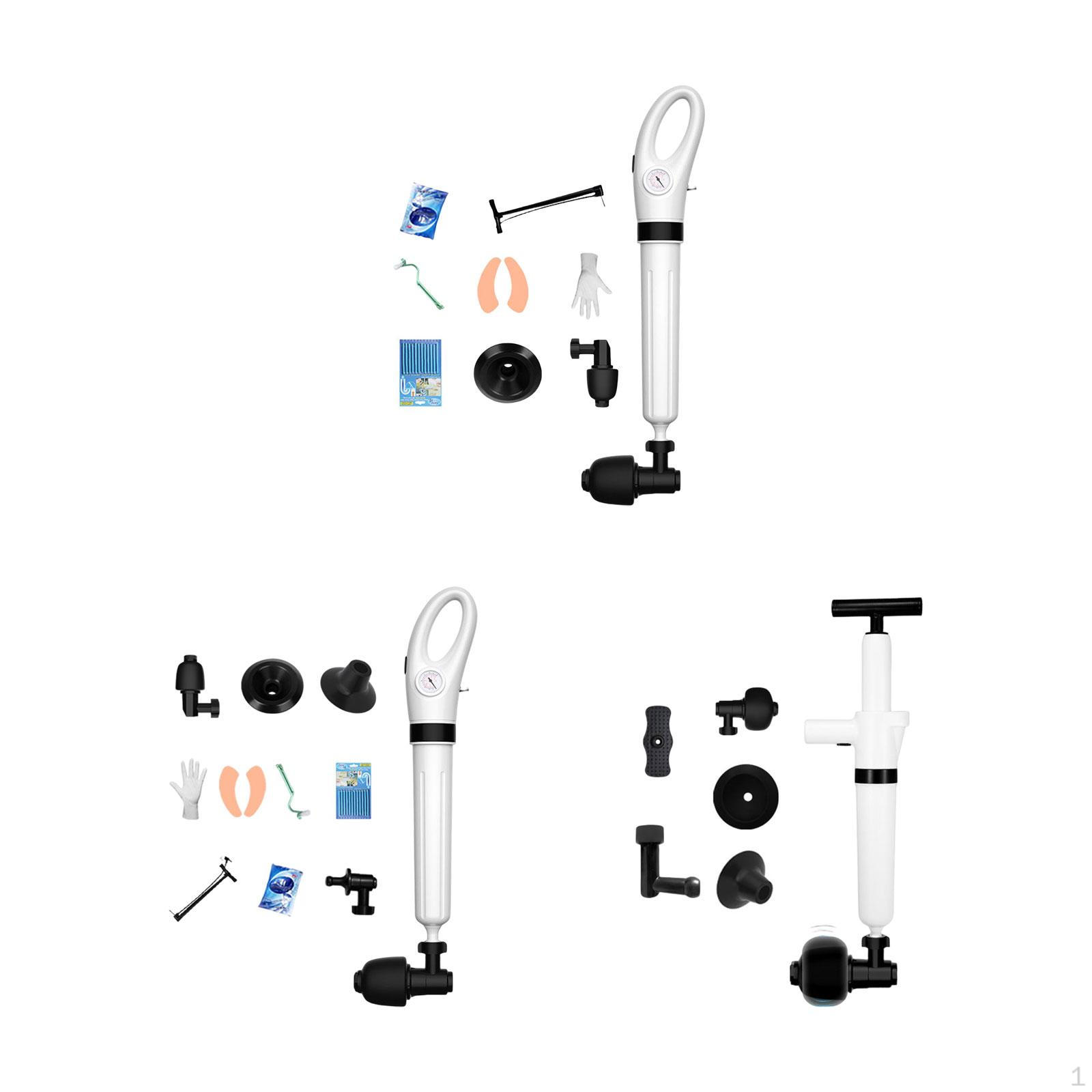 

Air Drain Blaster Kits Cleaning Tool Sewer Dredge High Pressure Toilet Plunger Kit for Bathroom 9Pcs 57x14cm