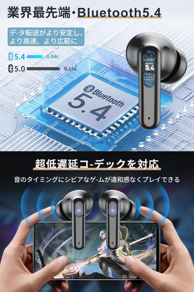 Cutting-edge Bluetooth 5.4 Earbuds, Wireless Bluetooth Earphones [New for 2025] LED Display, Wireless Type-C Fast Charging, Built-in Microphone,