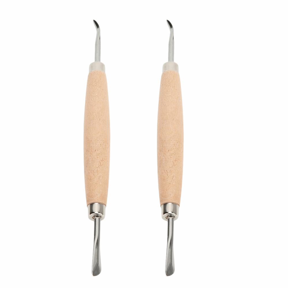 2pcs Double Head Leather Carving Tools Wooden Handle Leather Press Rub Tool  For Polymer Clay