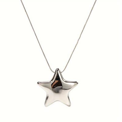 Fashion Lightweight Three Dimensional Pentagram Pendant Necklace Plated Stainless Steel Chain Necklace For Women Daily Causal Decor