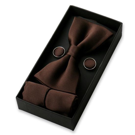 1 Set Men Bow Tie Kit Solid Color Bow Tie Kerchief Cufflinks Set Weddings Business Events Outfit Accessories