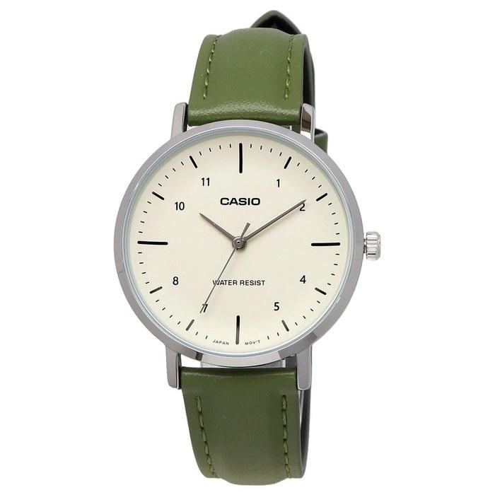 Casio Analog Quartz Women's Watch LTP-VT03L-3B Cream/Green Leather Band