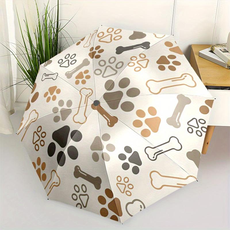 1 Stück Pfotenabdruck Knochen Automatischer Öffnungs-/Schließschirm mit Ein-Knopf-Bedienung, Winddichtes Design Leichter Tragbarer Schirm für Damen & Herren6098