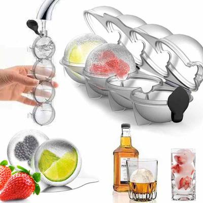 1Pc/2Pcs New 4 Hole Ice Cube Makers Round Ice Hockey Mold Whisky Cocktail Vodka Ball Ice Mould Bar Party Kitchen Ice Box Ice Cream Maker Tool