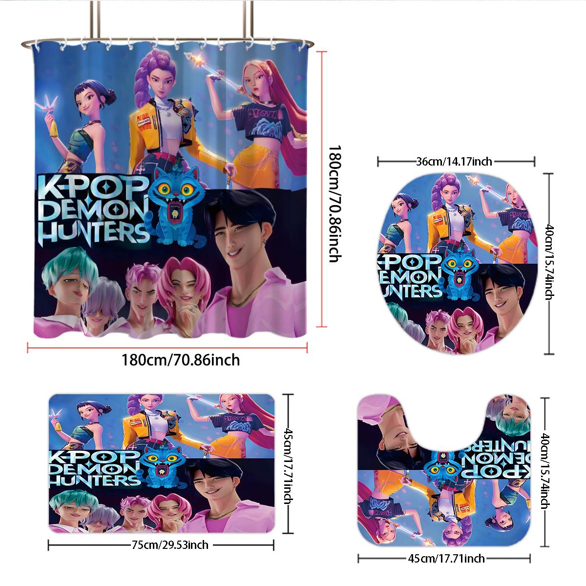 

4Pcs K-Pop D-Demon H-Hunters Shower Curtains Washable Fabric Polyester Bathtub Art Bathroom Decor With Hooks Waterproof Curtain 180x1801pcs curtain