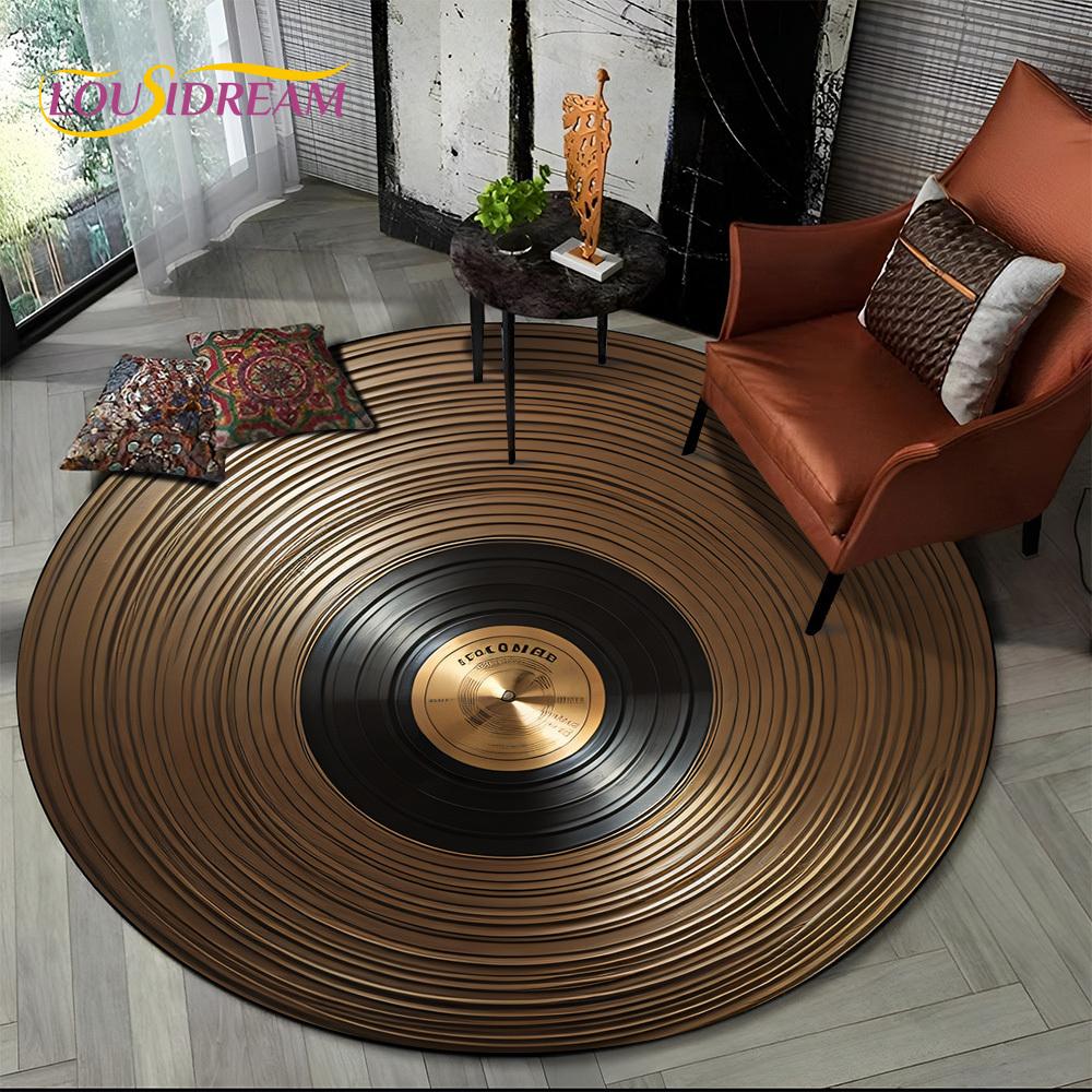 3D Vinyl Record Music DJ Screen Tape HD Round Area Rug,Carpet Rug for Living Room Bedroom Sofa Playroom Decor,Non-slip Floor Mat