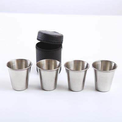 4/6 Stück Tragbares Edelstahlbecher-Set mit Lederhülle für Outdoor-Reisen, Party, Camping, Whiskeybecher, Zuhause, Küche, Bar