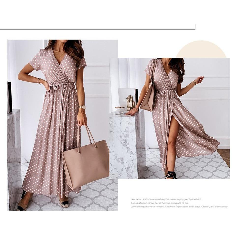 

Летнее богемное платье в горошек с коротким рукавом и v-образным вырезом, длинная юбка 3XL