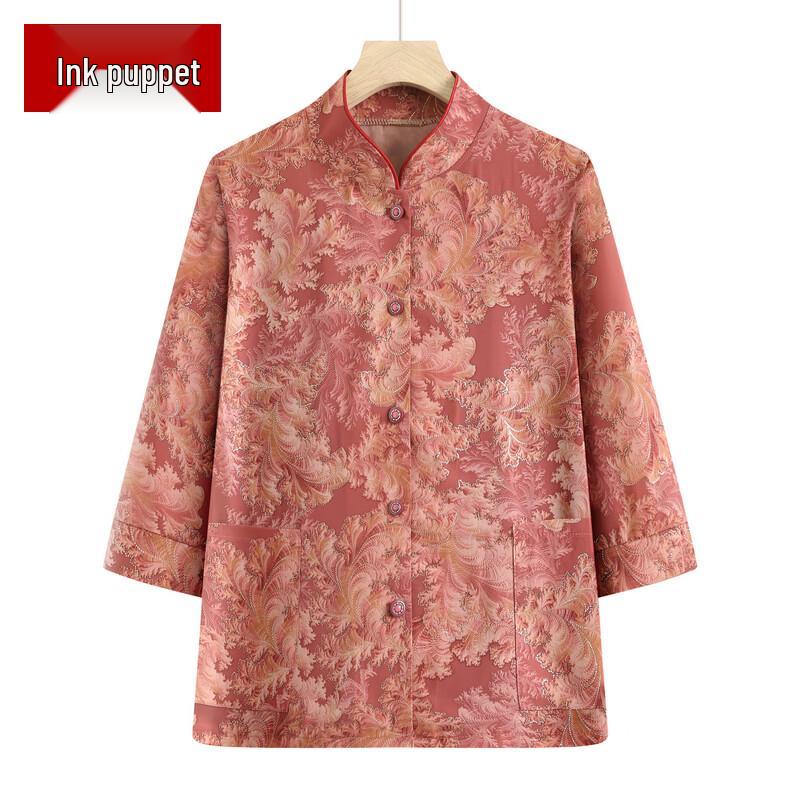 

Elderly Women s Floral Print 7-Sleeve Cardigan Shirt 3XL