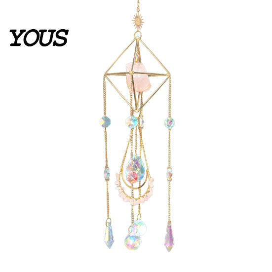 Wind Chime Faux Crystal Suncatcher for Window, Natural Stone Rainbow Maker with Prism Home Decoration Pendant Indoor Outdoor, Home, Garden,