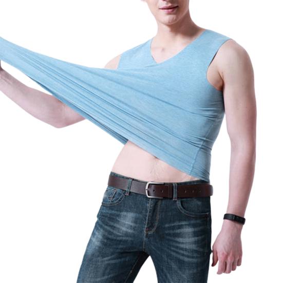 Plus Size Men Sporty Solid Color Sleeveless V Neck Slim Seamless Vest Tank Top