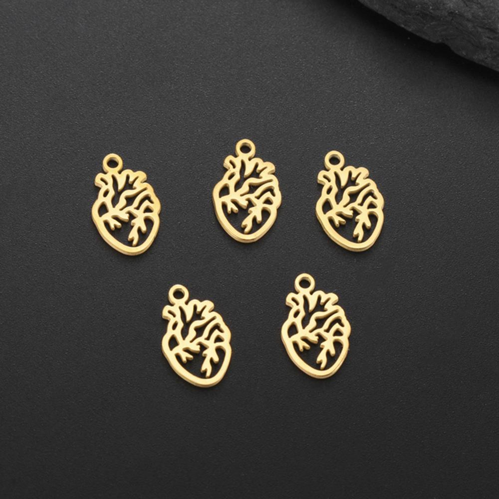 My Shape 5 Pcs Anatomical Heart Charms for DIY Necklace Bracelet Stainless Steel Human Heart Pendants for Jewelry Making Gifts
