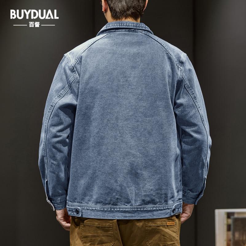 Lys denimjakke Herre Retro Vasket Verktøyjakke Trendy Merke Amerikansk Løs Casual Denim Topp