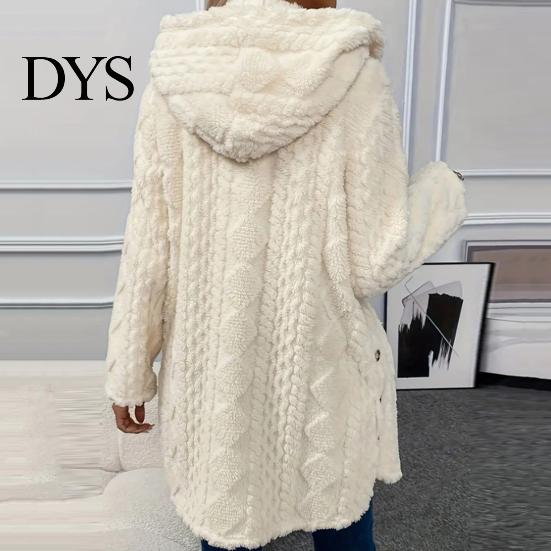 Casual Plush Jacket Fall Spring Women Hooded Loose Solid Color Long Lady Thick Coat Sleeves Single-breasted Cardigan Hoodie Sport Commuting Outerwear