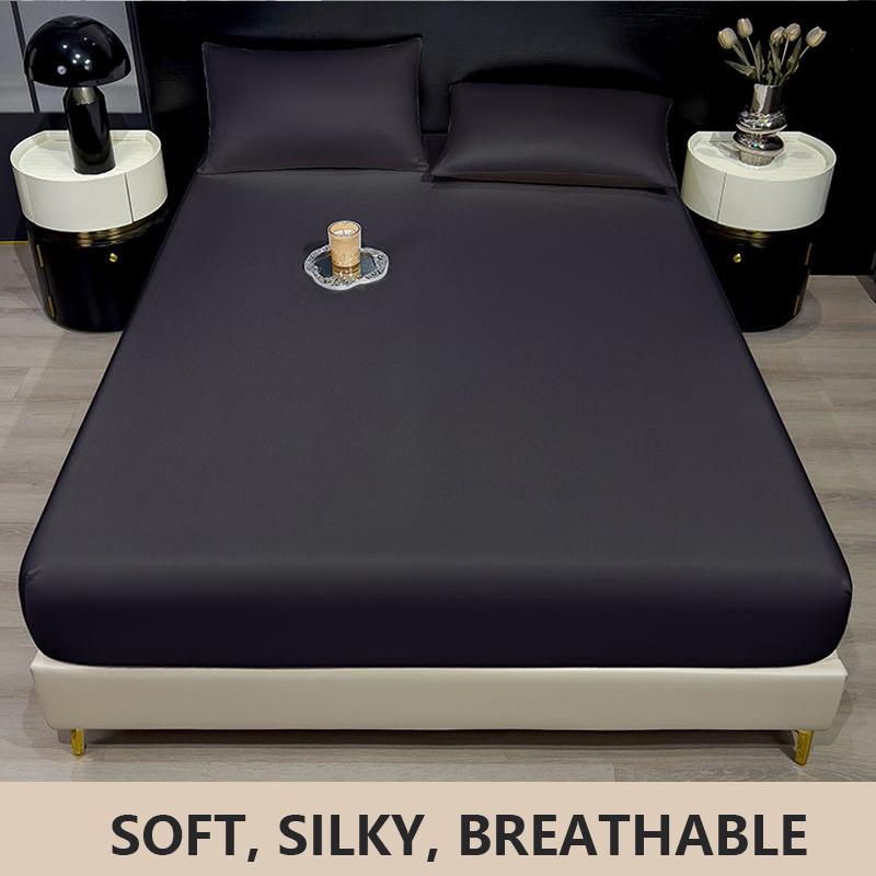 New Ice Silk Bed Sheet Set Summer Bedding Set Solid Color Bed Cover Fitted Sheet Full Package Bed Sheet Cooling Bed Sheet Silky Bed Sheet