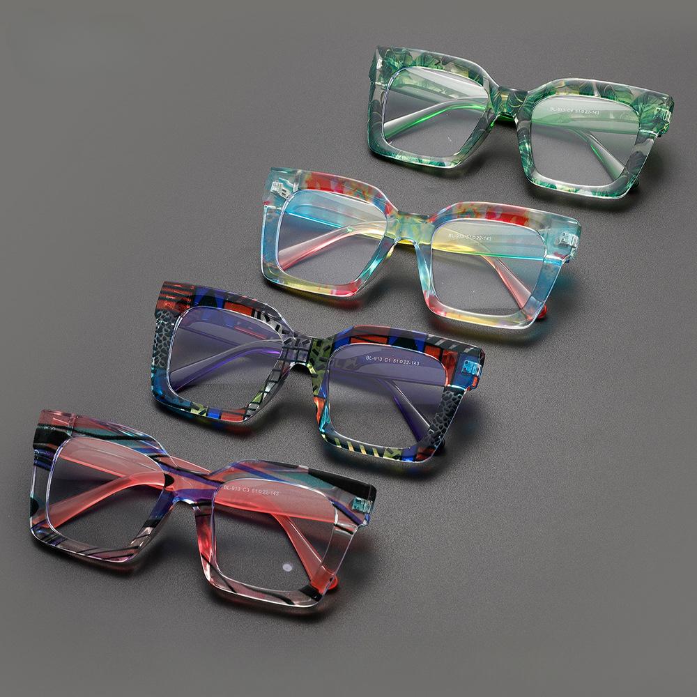 Fashion Colorful Stripe Oversize Glasses Stylish Square Frame Women's Eyewear Chic Personalized Brand Design
