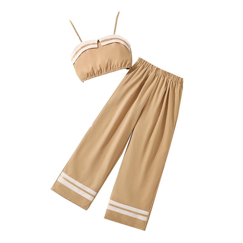 Mädchen Modeanzug 2025 Sommer Kinder Neckholder Top High Waist Weitbeinige Hose Freizeitanzug