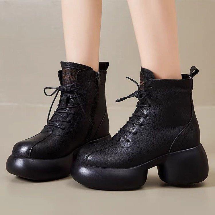 Popular retro platform single boots women's 2025 autumn and winter new short women's boots British Martin boots thick heel women's boots
