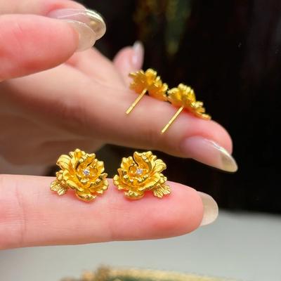 Luxe Pioenbloem Oorknopjes Voor Vrouwen Elegante Lichte Luxe Veelzijdige Mode Sieraden