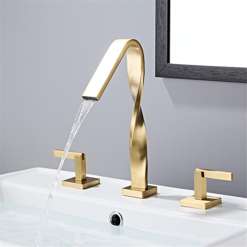 Brushed Gold Bathroom Faucet Gold Basin Sink Faucet Mixer Tap Widespread Black Wash basin Faucet 3 Hole Chrome Lavotory Faucet