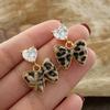 French Niche Bow Heart Cubic Zirconia Drop Earrings: Trendy, High-End Fashion Jewelry