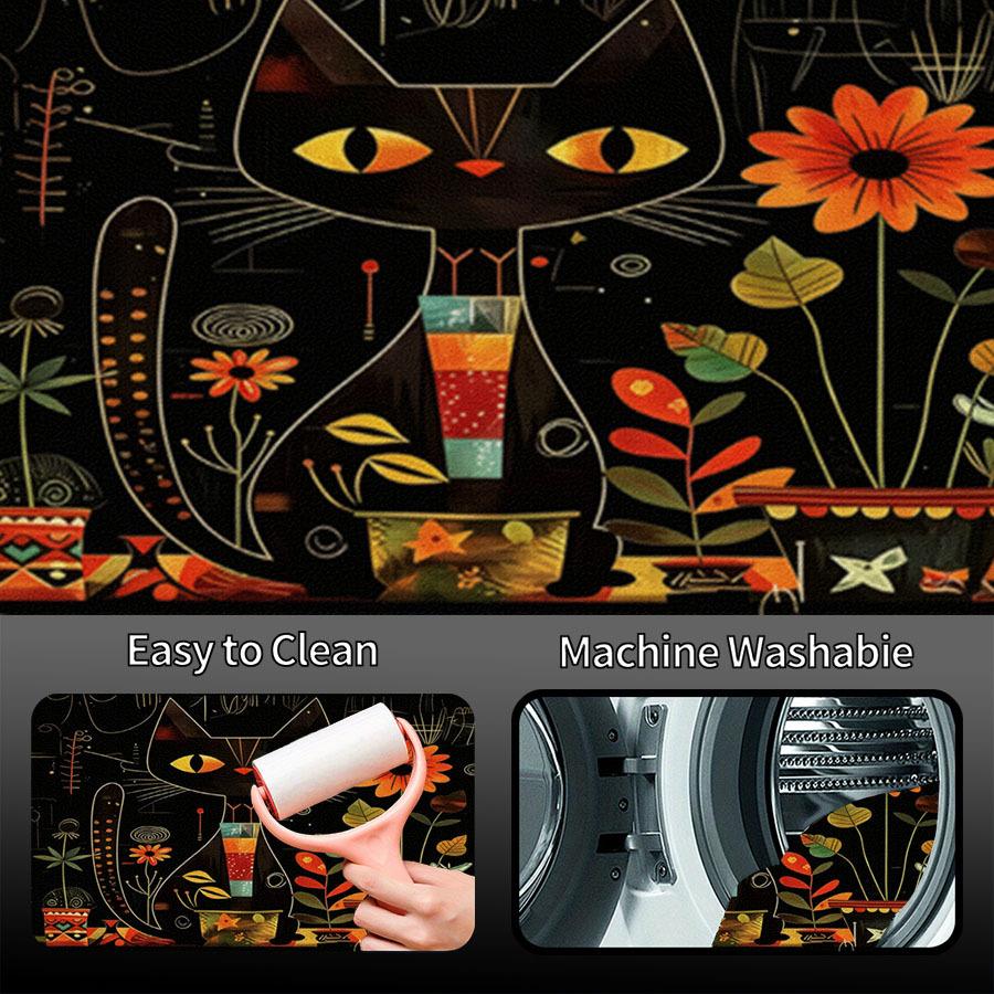 1pc Black Cat Print Personalized Car Trunk Mat Interior Protection Cargo Liner Durable Polyester Floor Mat Safe And Practical