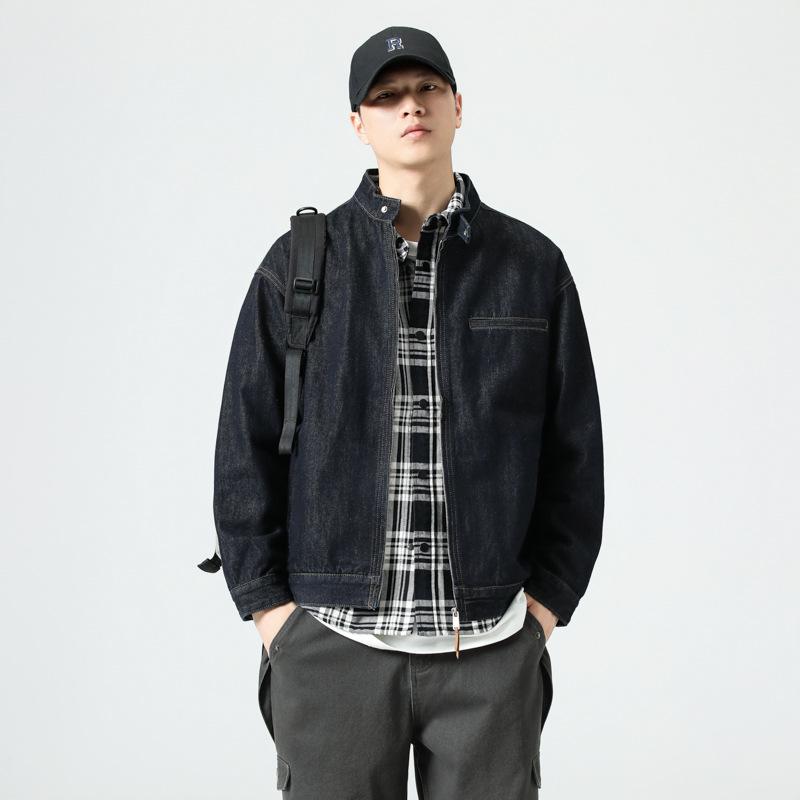 High-End Red-Eared Denim Harrington Denim Jacket Men'S American Washed Cattle Hunting Suit Stand-Up Jacket Men