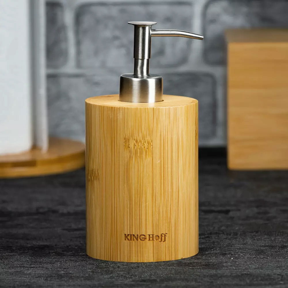Dozownik Do Mydła W Płynie Pianie Pojemnik Na Mydło Stojący Bambus KINGHOFF