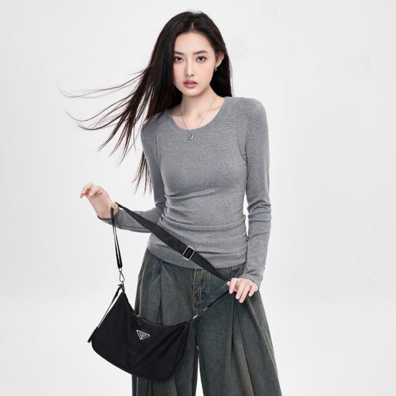 NOME Women's Ribbed Crew Neck Slim Fit T-Shirt