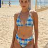 1011 Popular Bikini European and American Plaid Printing Sexy Split Swimsuit Women's Hot Sale