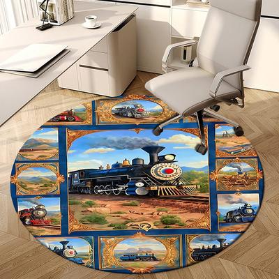 1PC Train Non-Slip Floor Round Carpet, Office, Family, Bedroom, Large Area Rug Indoor Rugs,  Durable PolyesterH0401