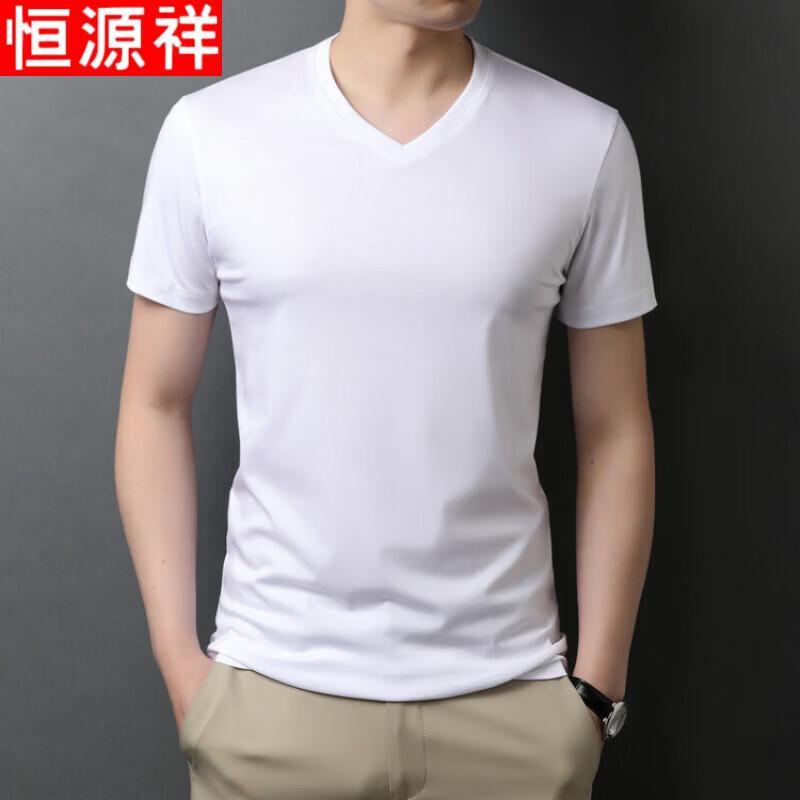 Hengyuanxiang Men's 100% Mercerized Cotton V-Neck T-Shirt