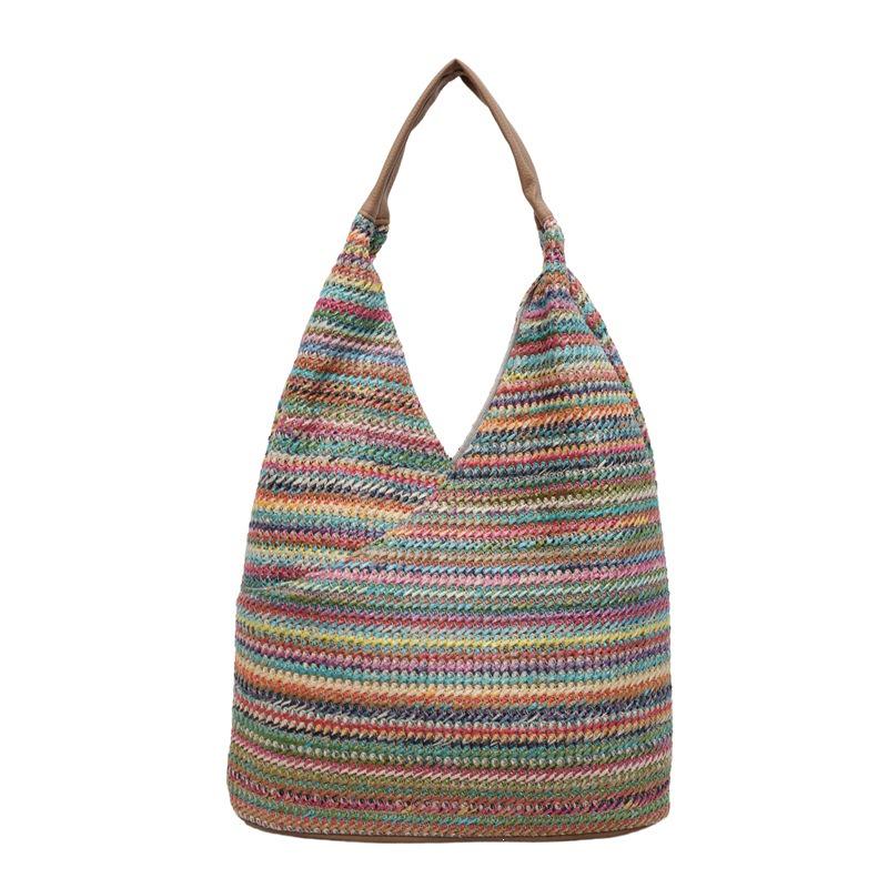 2023 Trendy Women's Large Capacity Textured Straw Tote & Shoulder Beach Bag