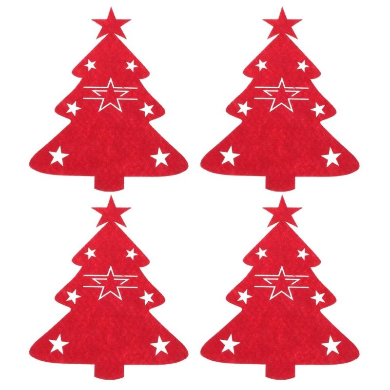

4pcs Christmas Tree Cutlery Holder Knife Fork Covers Table Decor Tableware Holder Bag Ornament New Year Party Dinner